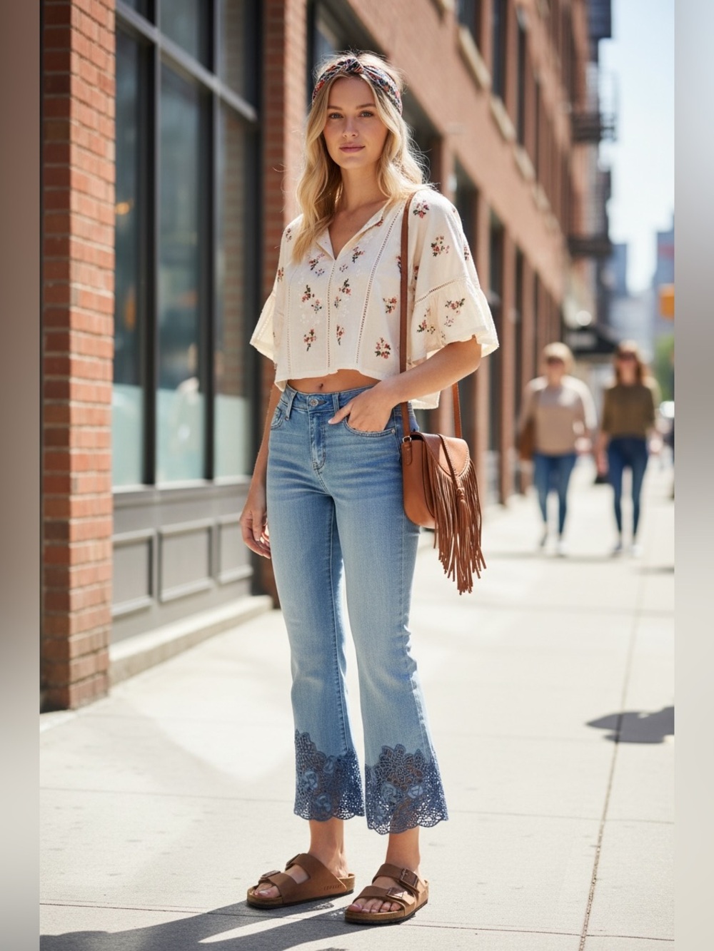 Liverpool Jeans Company Hannah Crop Flare Jeans with Navy Crochet Cuff